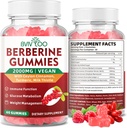 Premium Berberine Gummys, 2000mg 高概率 Berberine HCI 补编, + 锡兰肉桂, 女性和男性的牛奶硝酸盐, 免疫系统和代谢支持 - 60 Gummys