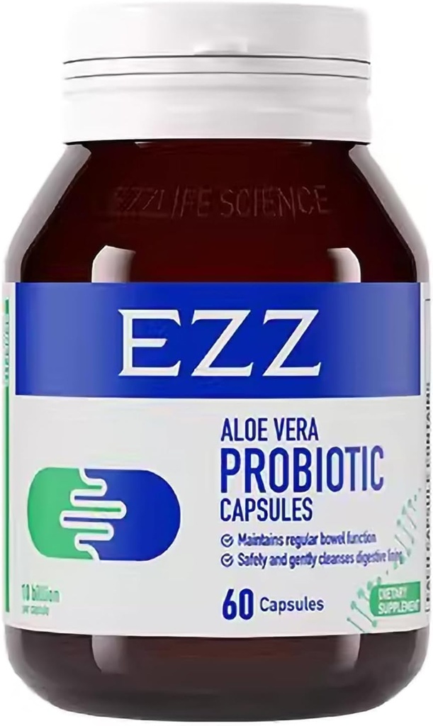 EZZ Aloe Vera Probiotic 含有澳大利亚的Aloe Vera, Cassia 和消化酶,添加4种亲生素. 改善Gut健康和文摘,不再提供便秘 60个卡普尔