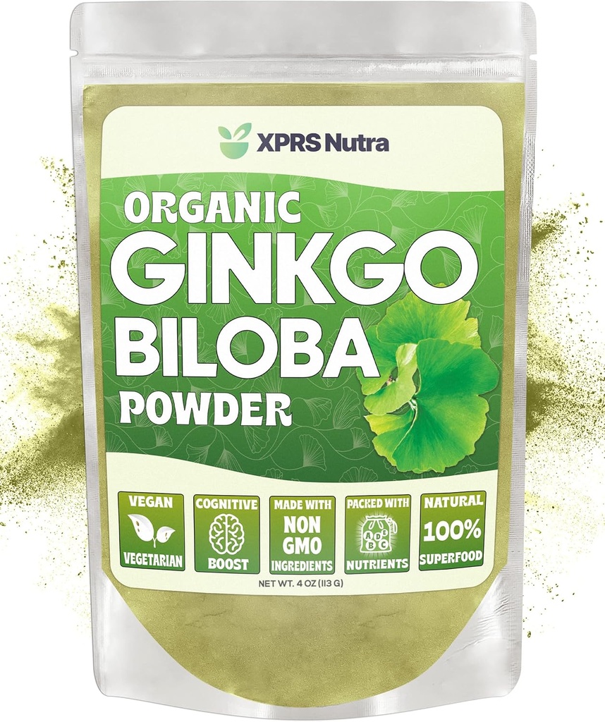 XPRS Nutra 有机金戈比洛巴粉 - Gingko Biloba 认知补充剂 - Vegan 友好金戈巴比洛巴 有机金戈比洛巴 豁免助力金戈比洛巴粉 (4 oz)