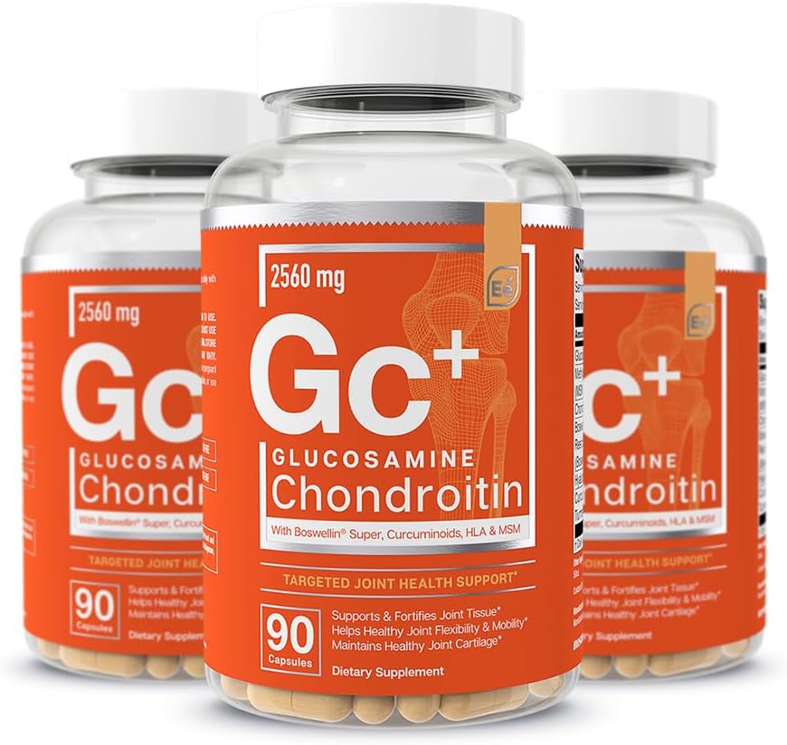 Glucosamine Chondroitin MSM Boswellia Serrata Hyaluronic酸补充剂 弹性联合支持抗氧化剂补充剂 -- 270个卡普尔(3包)