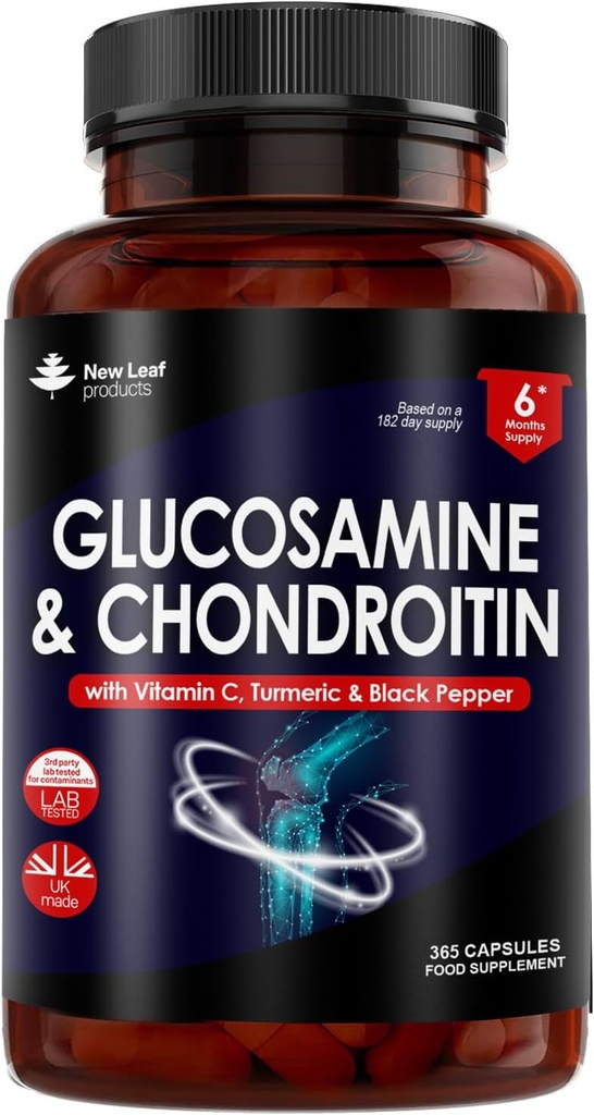Glucosamine和Chondroitin高强度 - 与MSM(365片)加富含维生素C的额外抗药性,Glucosamine Condroitin Sulphate Gluten-Free,GMP,365食品补充片