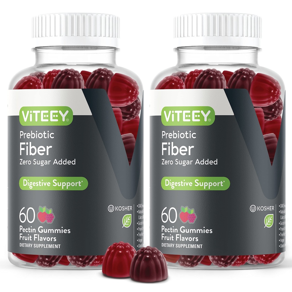 VITEEY 成人预生纤维,4g - Gut健康与消化溶性纤维补充剂 Gummys - 零糖添加剂,Vegan,Gluten-free - 120 Counter