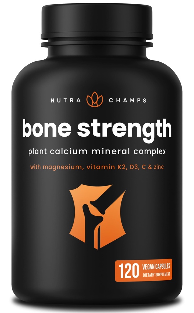 Bone 强度的钙补充 + 植物钙 + 维生素 D3, K2, 镁, 锌, 钾, Boron & Strontium → Premium Extra 强力 骨健康和密度复合体 + 120 Vegan Capsules