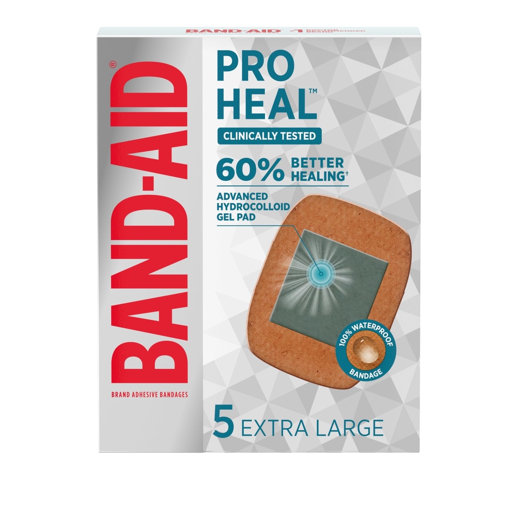 Band-Aid Brand Pro Heal Hydrocolloid Gel Pades, " 超大防水带,更好地医治小伤 " , " 恐怖急救带 " ,5厘米
