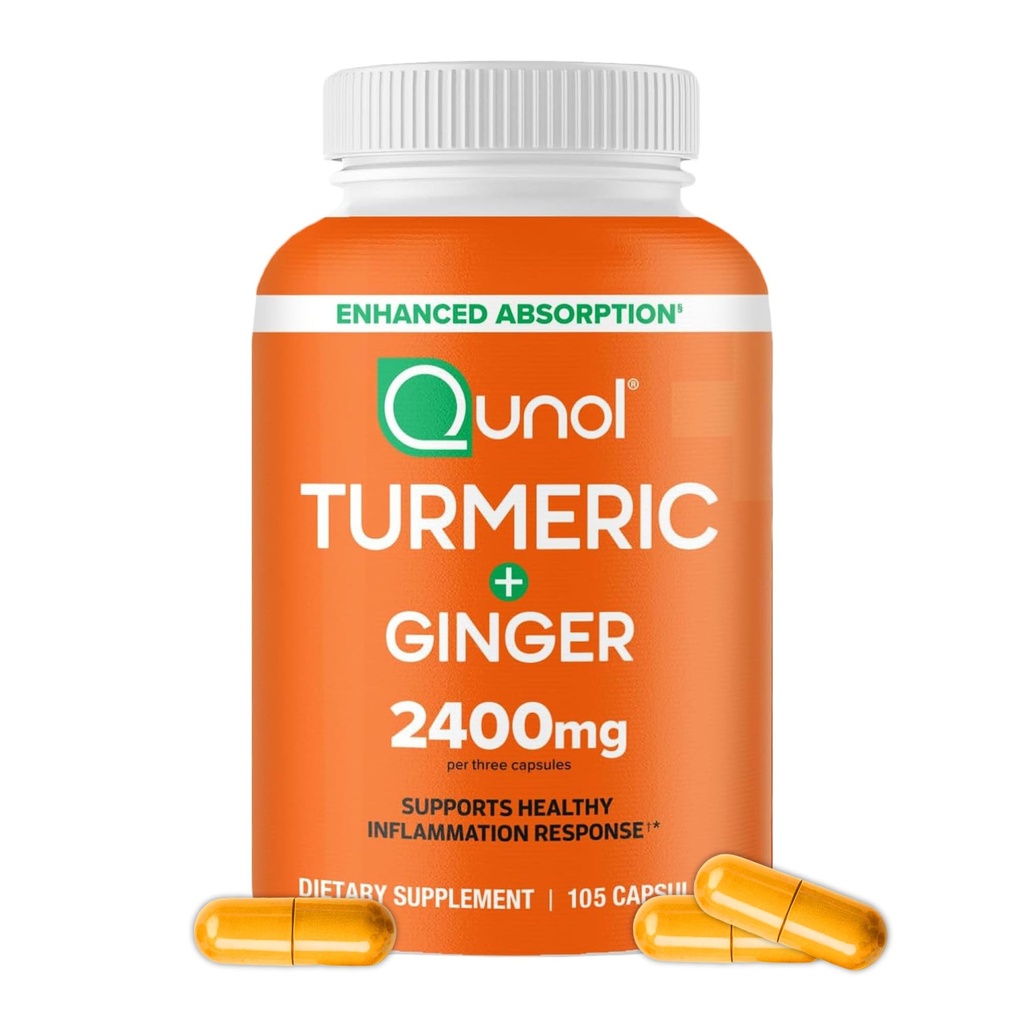 Qunol Turmeric Curcumin 与黑辣椒和姜, 2400mg Turmeric 提取 与 95% Curcuminoids , 外加强度 , 强化吸收, 联合支持 补充, 105