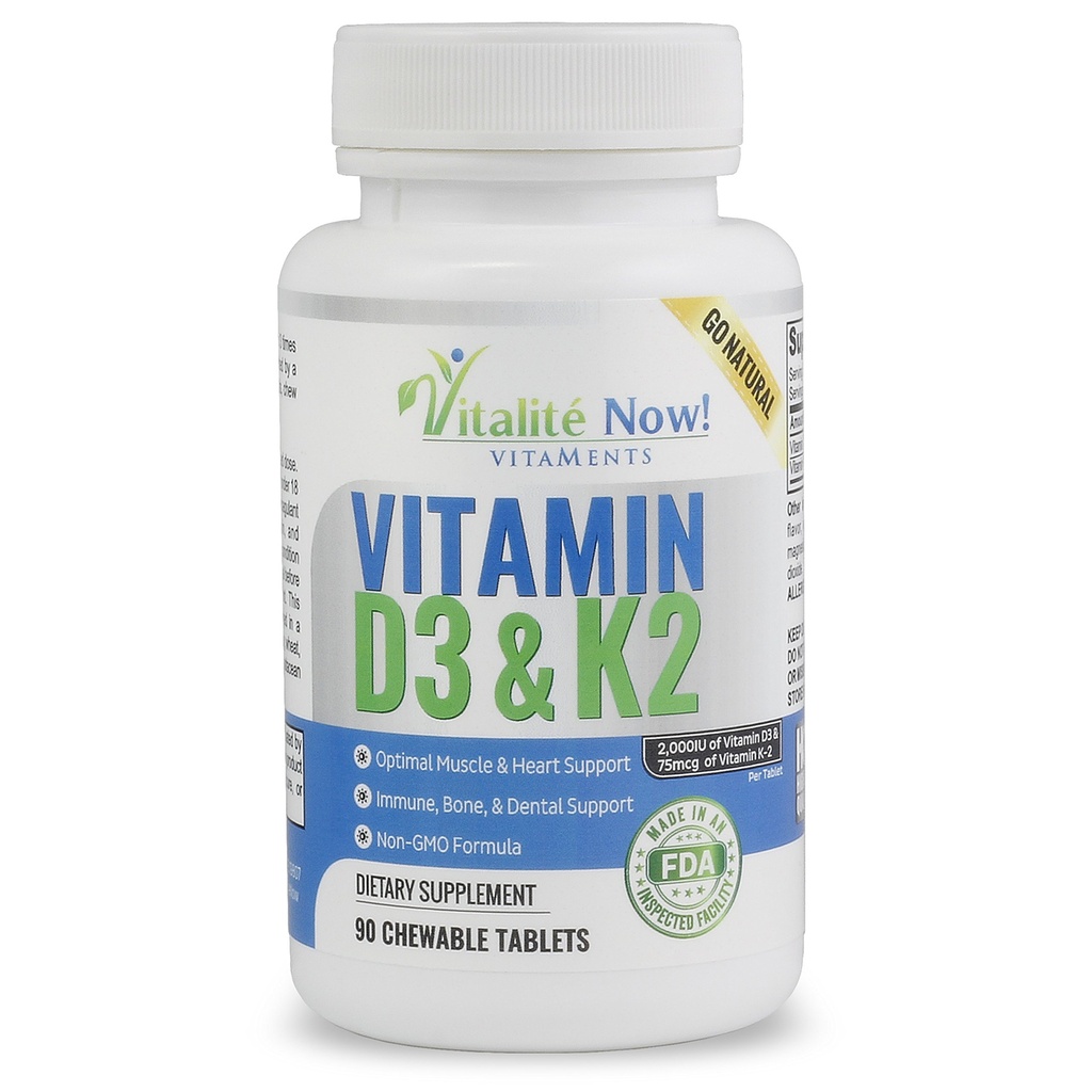 最佳维生素D3 2000 IU + K2 - 最佳形式的最佳吸收 MK7 用于肺健康,坚固的骨骼与健康的心脏 - 全天然 - 樱桃 Flavor - 90块可切片 - 3个月供应!