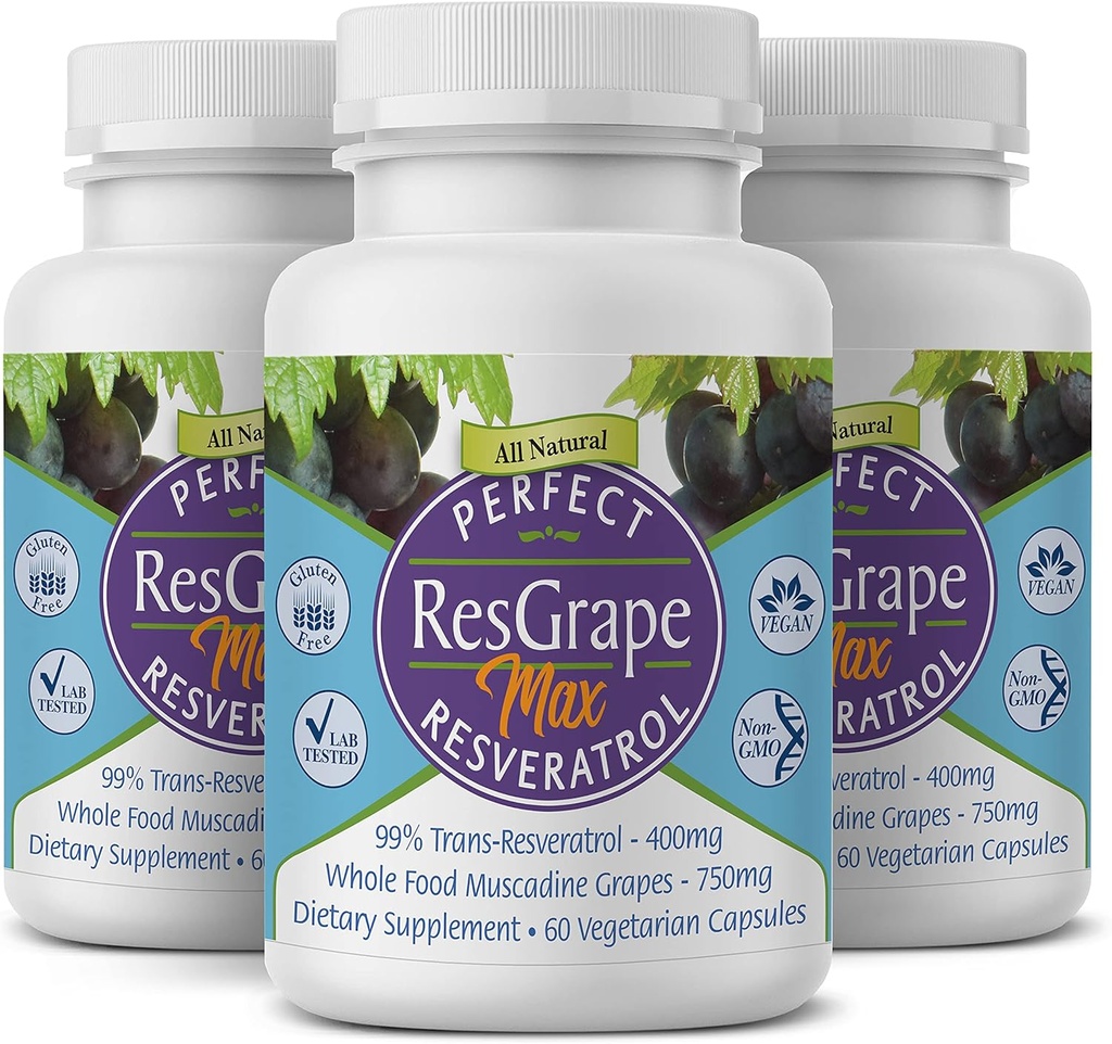 每瓶60个蔬菜胶囊(每袋3个) ~ 99% Trans-Resveratrol & Muscadine Grape ~ 抗衰老补充剂和强抗氧化剂