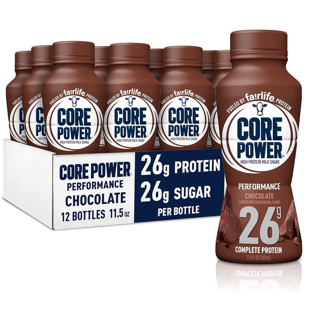Core Power Fairlife 26g 蛋白质奶昔,准备饮用以恢复工作,巧克力,11.5 Fl Oz(12包)
