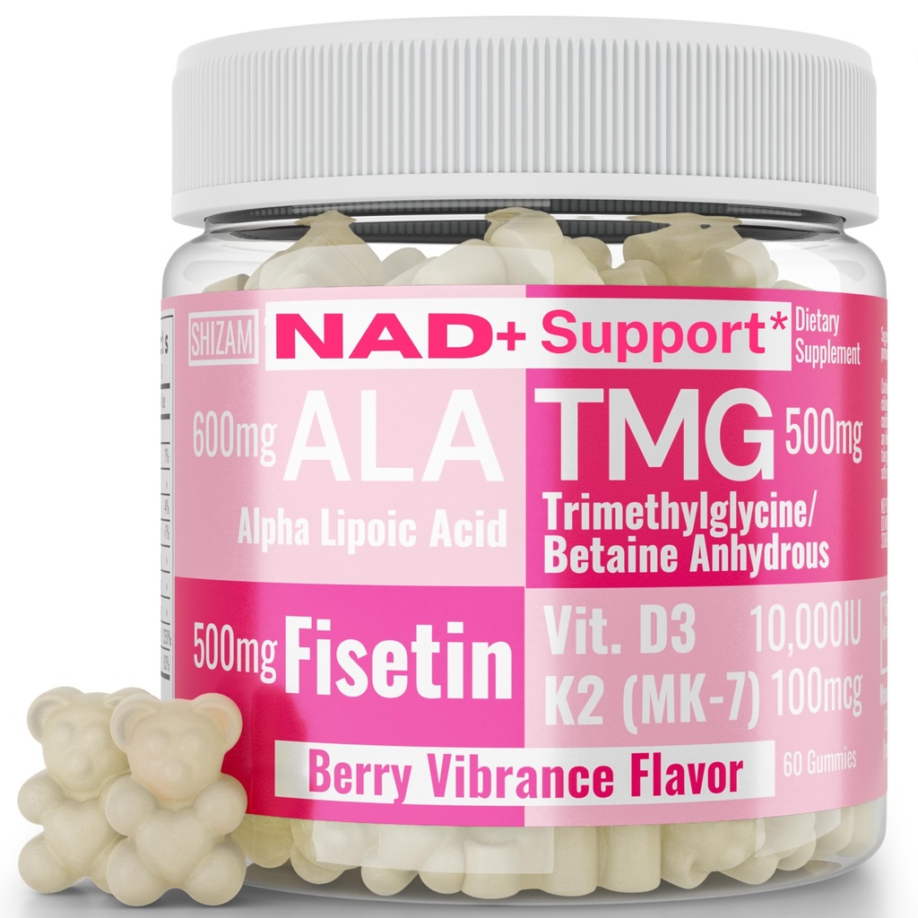 SHIZAM TMG α Lipoic Acid ALA D3 Fisetin Gummys, 三甲基甘氨酸 三甲基甘氨酸 R-Alpha NAD+ + HCL 补充剂,Mitochondrial 敏化活性剂,NR Capsules 粉末 600mg 1000mg