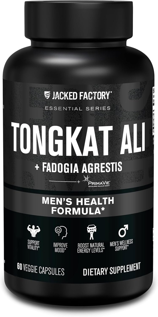 Jacked Factory Indonesian Tongkat Ali + Fadogia Agrestis - 200:1 抽取长条 Tongkat Ali 配有 Fadogia Agrestis 600mg & Primavie Shilajit 支持生命力,能量,和Mood的男性-60卡普尔