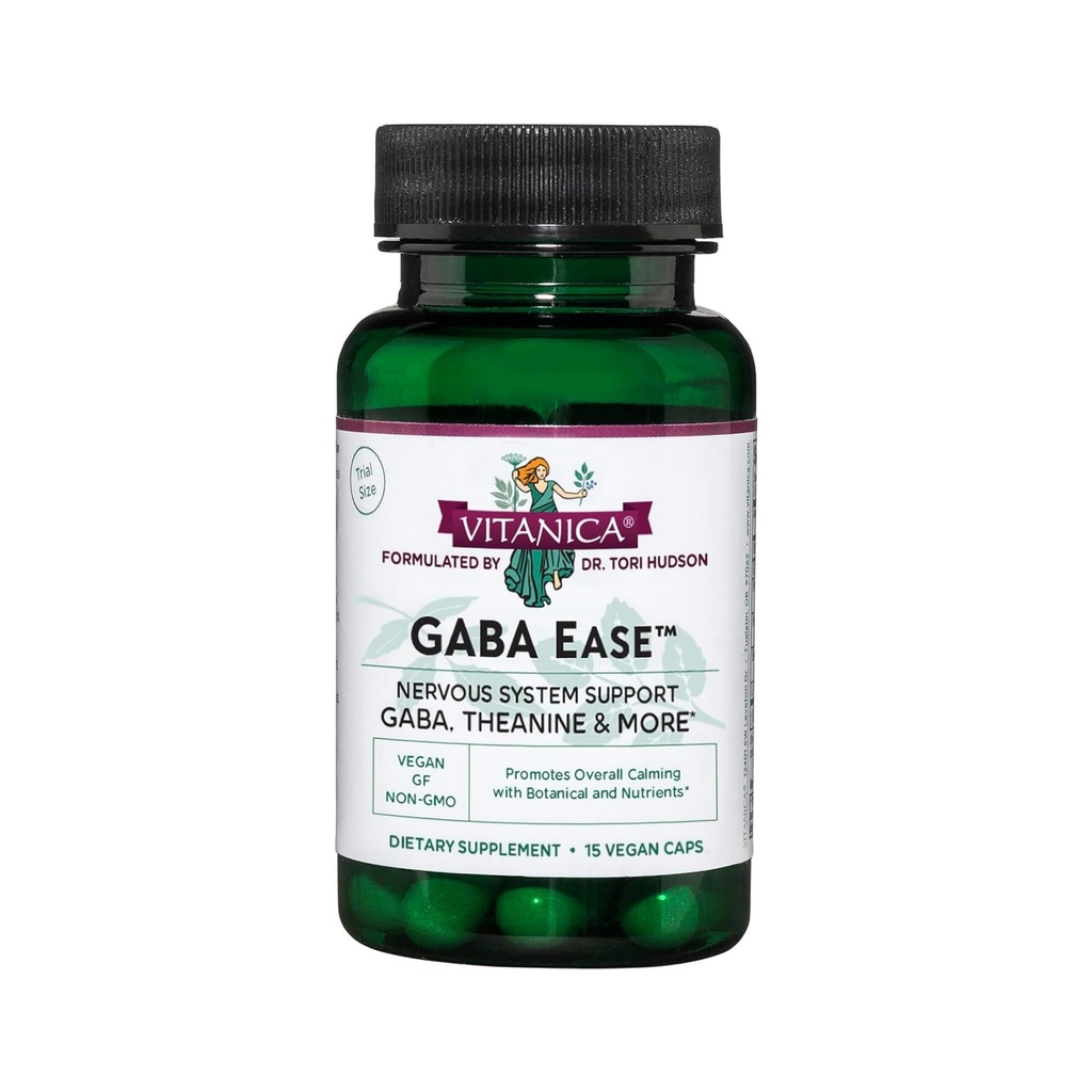 Vitanica GABA Ease - GABA & L-Thenine Calm & Relaxization支持 - 与GABA, Passionflow, Hops, Skullcap & L-Theanine - 消费线 - 15 Vegan Caps 的妇女健康补编