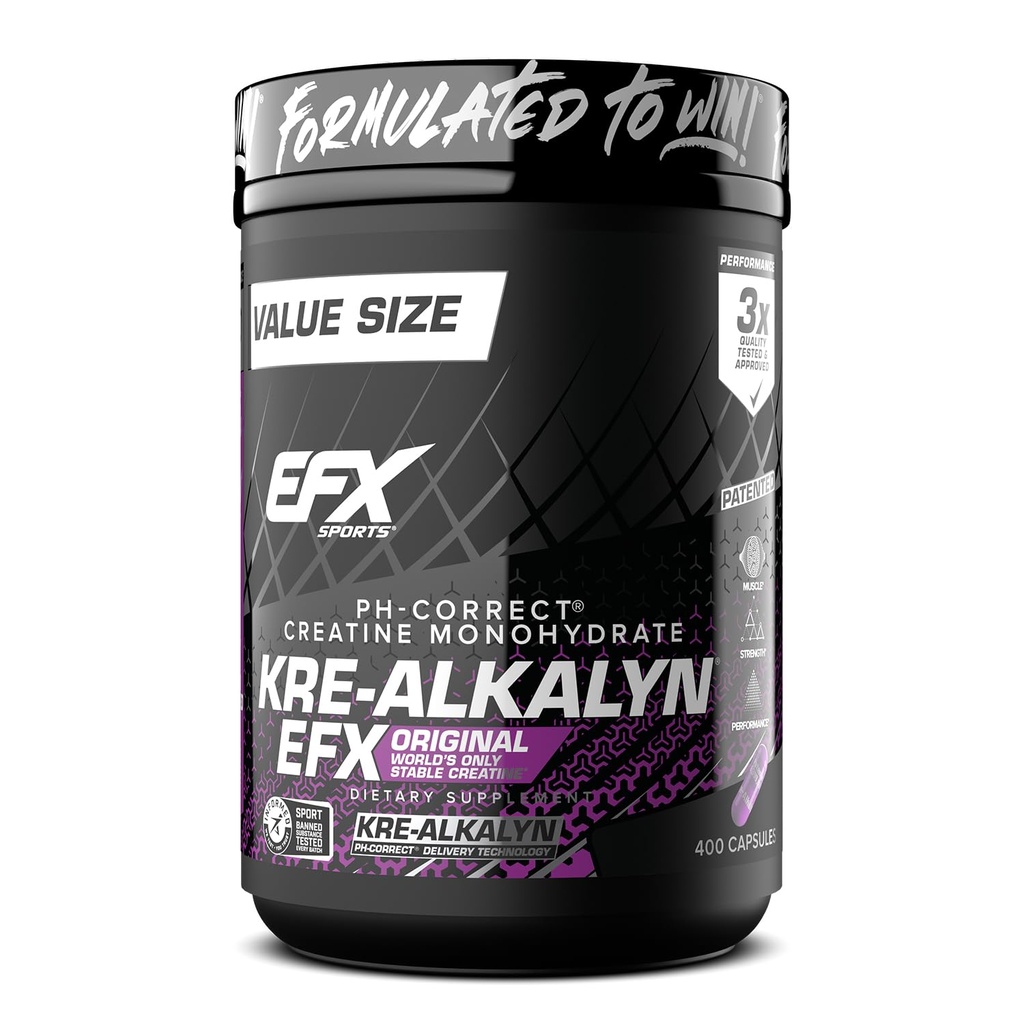 EFX Sports Kre-Alkalyn EFX → pH 正确的克里丁单水合物药丸 补充 → 力量,肌肉生长和性能 → 200 服务, 400 capsules