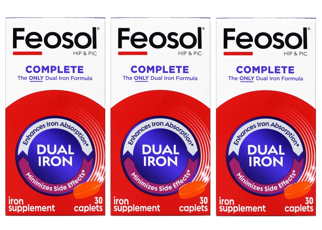 Feosol Bifera HIP & PIC 铁补充品,完成-30卡,包装3