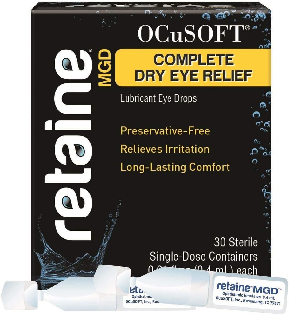 OCuSOFT 保留 MGD 完整的干眼救济润滑剂眼滴 单鹿容器,30 Counter (Pack of 2)