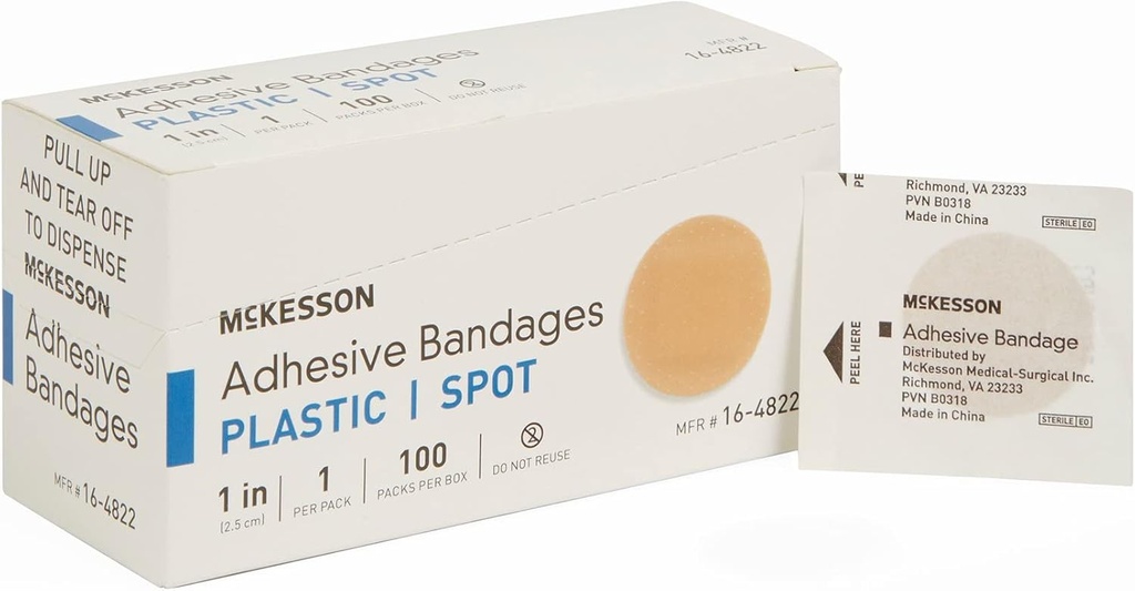 McKesson Adhesive Bandages, Stearile, Plastic Spot, 1 in, 100 Count, 24 Packs, 2400 共计