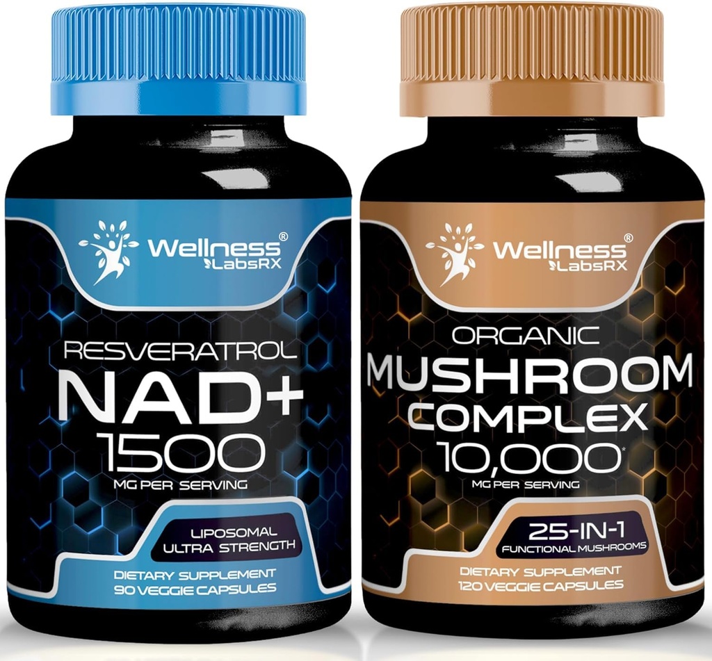 健康LABSRX NAD补编,1500mg - Liposomal NAD+ 配有 Resveratrol 的 有机蘑菇 补充 Capsules - 10000mg - 25 英寸 1 蘑菇 复合 Capsules