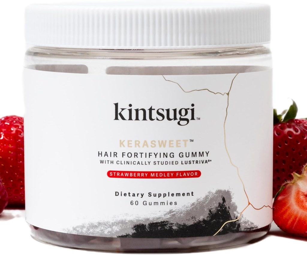 Kintsugi KeraSweet Hair Forunization Gummy - 助攻老年头发标志, 坚固、挥发性Strands - 支持健康, Fuller Looking Hair w/ B12, Saw Palmetto, ACV (Strawberry, 60ct)