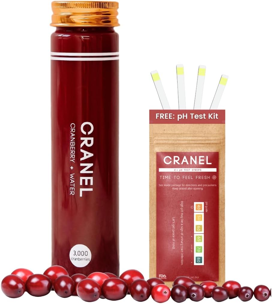 CRANEL 快动作 Cranberry 公式 - 尿液Tract & Gut 支持 – (1周供应) + 免费pH测试 Kit → 3,000 Cranberry, 无糖, Vegan, 临床证明