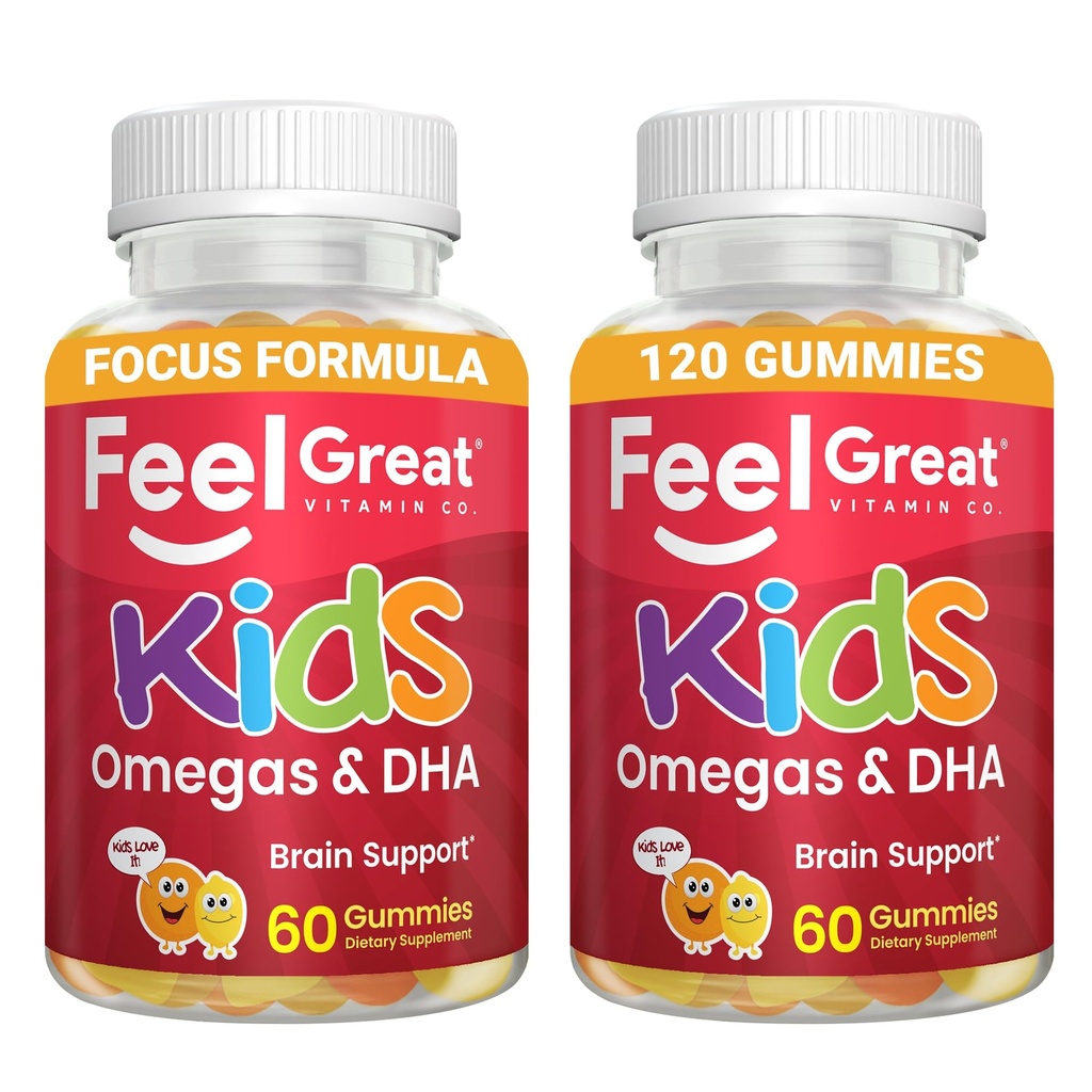 与Omega 3 6 9, Vitamin C (2-Pack) QQ支持健康脑功能,视觉和心脏健康 QQ Gluten Free, Vegetarian QQ 60 Gummys