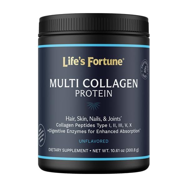 多Collagen Peptides 类型 I, II, III, V & X 水解蛋白粉 – 草-Fed, 与消化酶混合 – 用于皮肤, 头发, 钉子, 关节和古特健康, 无味