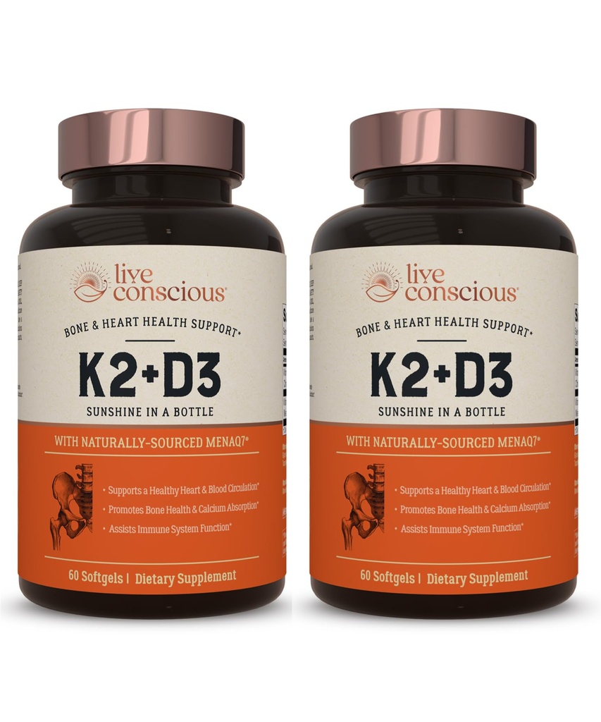 Live Agency Vitamin K2 MK7 配有 D3 Supplement QQ Bone & Heart Health Support - 专利维生素K & Vitamin D35000 IU(2-Pack)