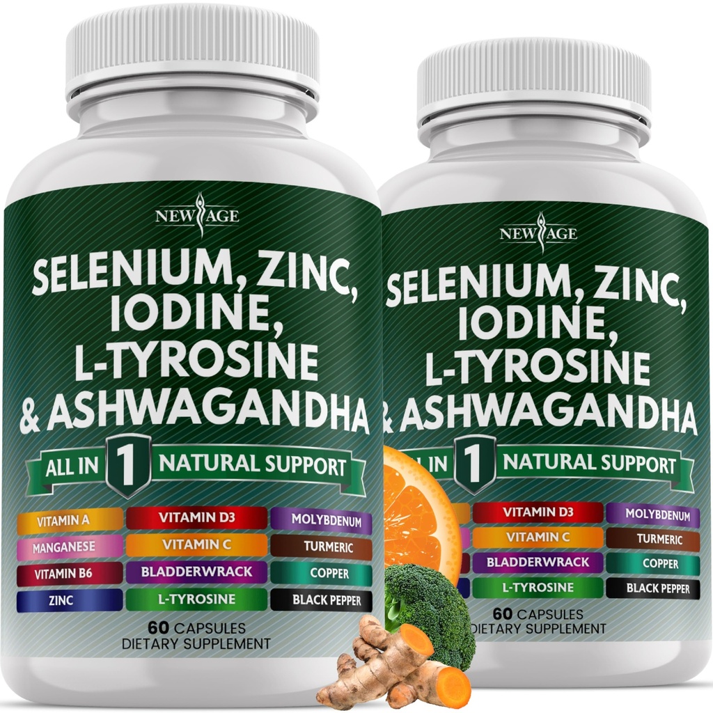 新AGE Selenium、锌、碘、L Tyrosine、Ashwagandha -- -- 带Bladderwrack、Turmeric、Silica Kelp、Schisandra的男女补编 -- -- 120个