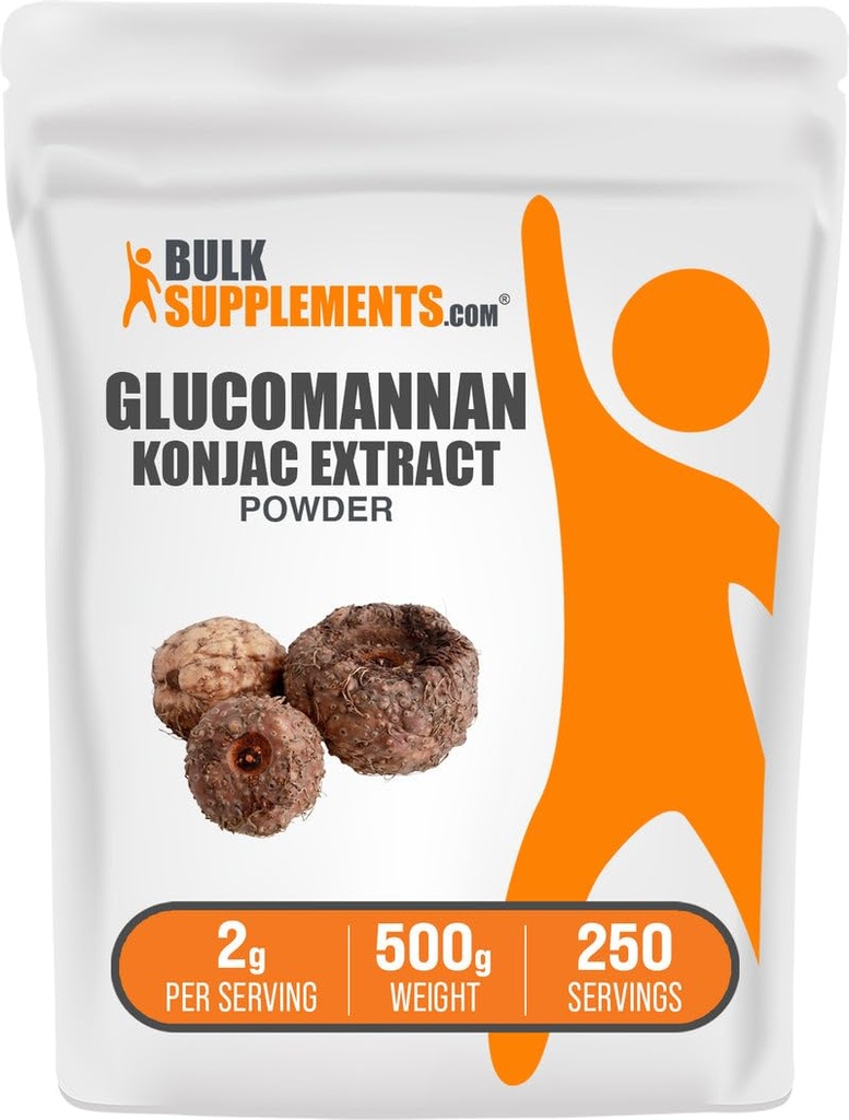 Bulk Assupports.com Glucomannan Powder - 出自Konjac根提取粉,Glucomannan Suppers - Gluten Free,每服务2g,500g(1.1磅)(包1)