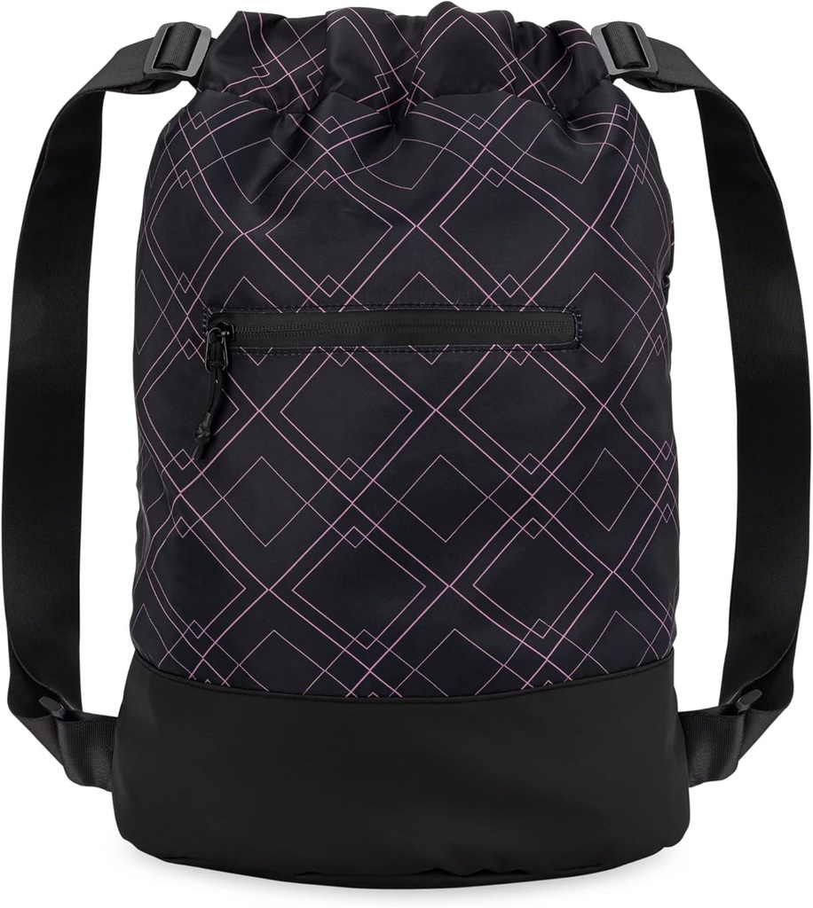 Flex Cinch Drawstring Gym Bag for Women with Graphic Design – 持久轻量级 Gym Cinch Bags – Great for Gym Bag, Traveling, and Overnights – 黑/玫瑰 - 几何