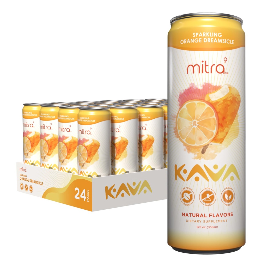 MITRA-9 植物饮料 - 橙色梦冰 火花 Kava 饮料与 Kava 根提取 - Mood 增强剂 - 植物基 - 促进自然平静和明亮(12 Fl. Oz) (24)