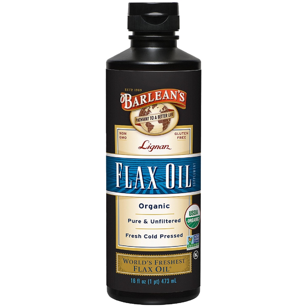 Barlean的有机利格南奥米加3 Flaxseed Oil Liquid Supplement for Men and Women, Cold Press Flax Seeds, 7230mg ALA Fatty Acid, Vegan and Gluten Free, 16 oz (英语).