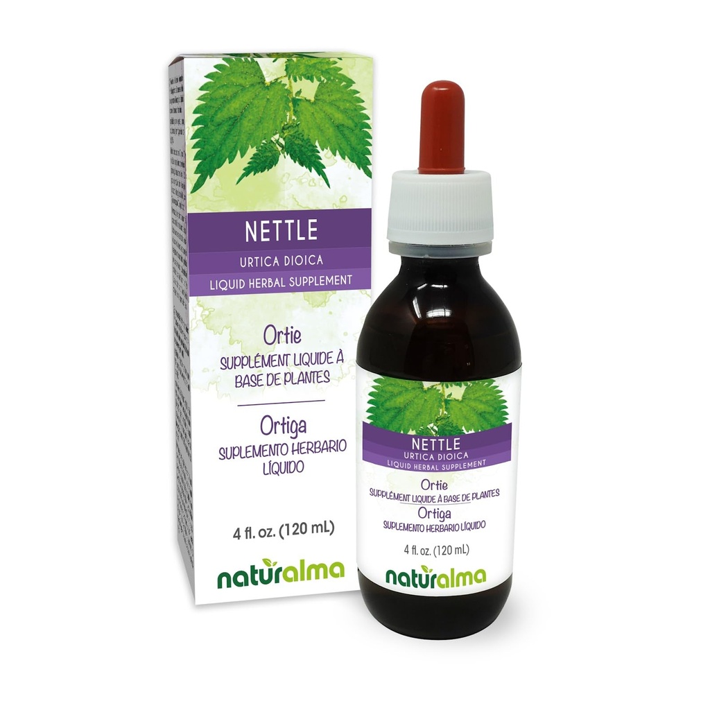 Naturalma Nettle (Urtica dioica) 叶和根无酒精丁香 - 4 fl oz 滴液提取 - 草药补充 - Vegan