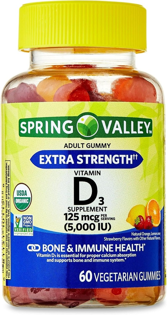 IKJ 超强维生素 D3 骨骼和免疫健康 膳食 补充蔬菜,125 mcg (5,000 IU), 60 Counter