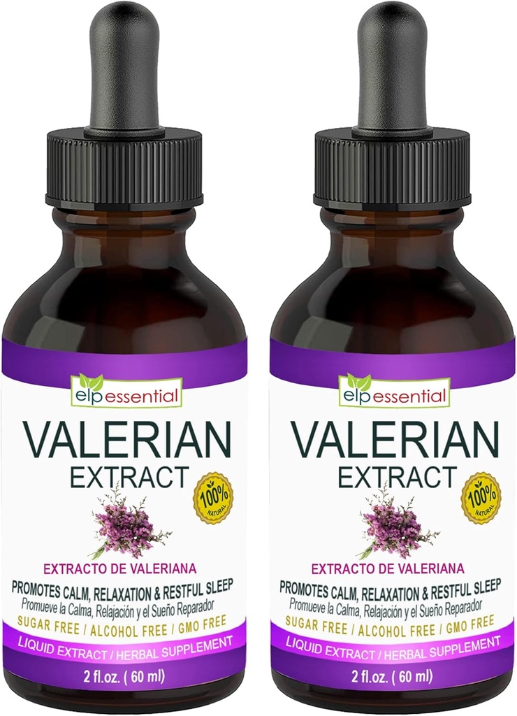 ELP ESSENTIAL Valerian 根提取器 滴滴 | 2 fl oz | 无糖 无酒精 无转基因液体 2 包