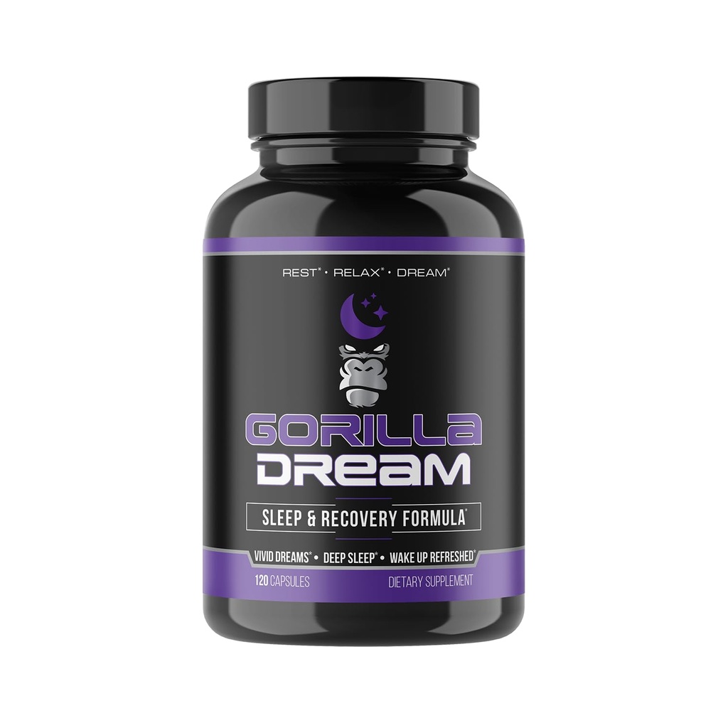 Gorilla Mind Dream Sleep补编(120 Capsules) - 诺热带注入综合睡眠和恢复补编 - GABA, Melatonin, Valerian Root, Magnesium, L-Theanine, Sensoril, Ashwagandha & More