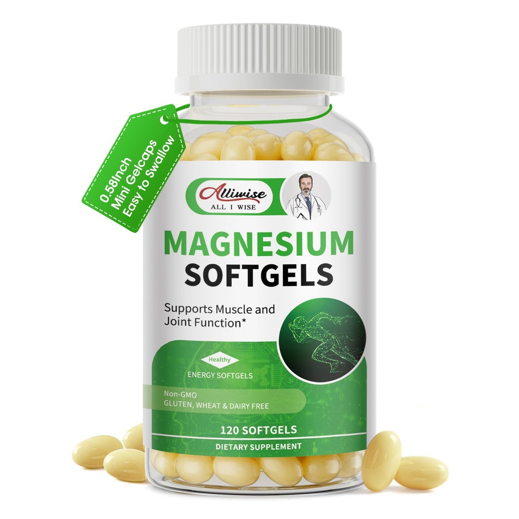 甘油镁500mg软胶补充剂, Small Easy to Swallow Magnesium Gelcaps 高吸附剂,用于夜腿和睡眠支持, 肌肉和骨骼, 冷静, 非转基因, 120 Gelcaps, 60天供应