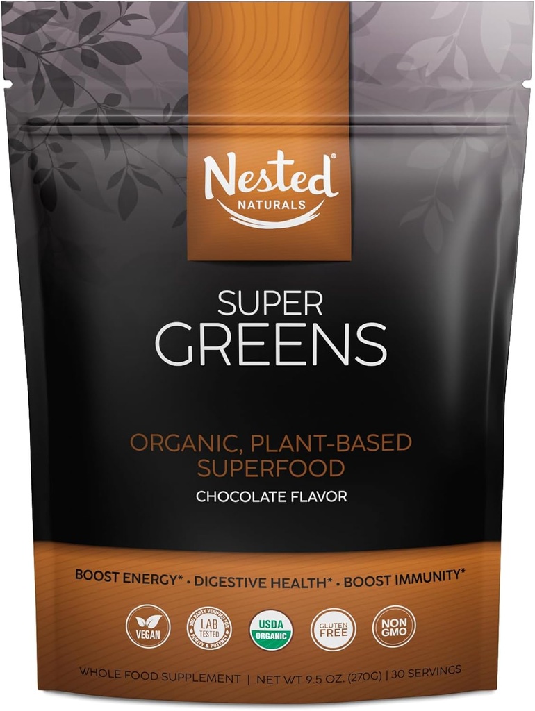 Super Greens #1 Green Superfood Powder 100% USDA Official-GMO Vegan Supplement 20+ 全食品(香草,小麦草,大麦) Probiotics, Fiber & Ezymes(原型,30 services) (焦炭)