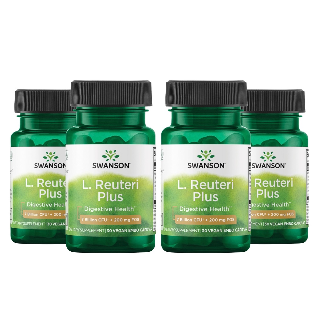 Swanson L. Reuteri Probiotic Plus w/L. Rhamnosus L. Acidophilus 和 FOS 预生消化支持 - 促进Gut Health w/ 7亿 CCFU per Capsule - (30 Vegie Capsules)(4包)