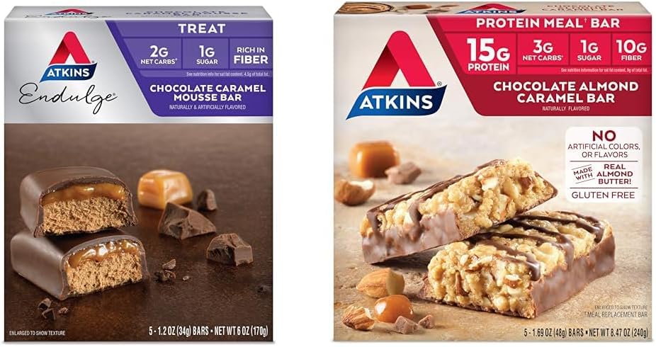 Atkins Endulge巧克力焦糖Mousse 酒吧,甜点最爱,1g糖,Fiber中高,5 Count & Collo Almond Caramel 酒吧,Keto-Friendly,Gluten Free with Real Almond Butter, 5 Count (Pack of 1) 互联网档案馆的存檔,存档日期2011-12-21.