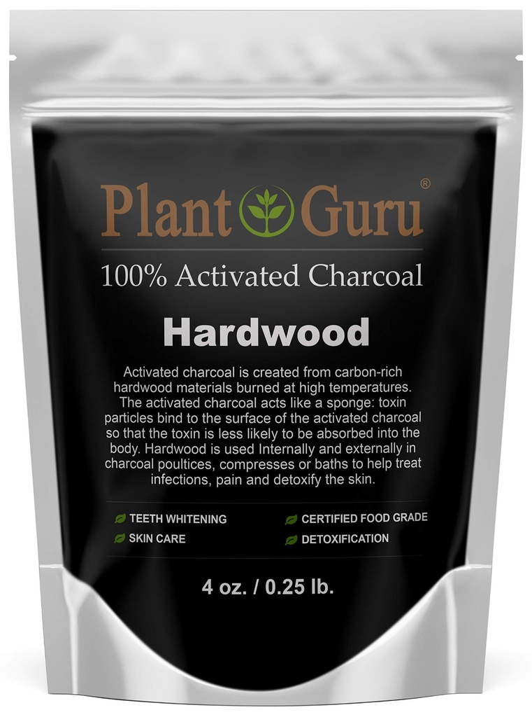 植物古鲁活化炭粉4 oz. HARDWOD - 食物级科舍尔非GMO - 牙齿白化,面罩和肥皂制作. 促进自然解毒和帮助文摘