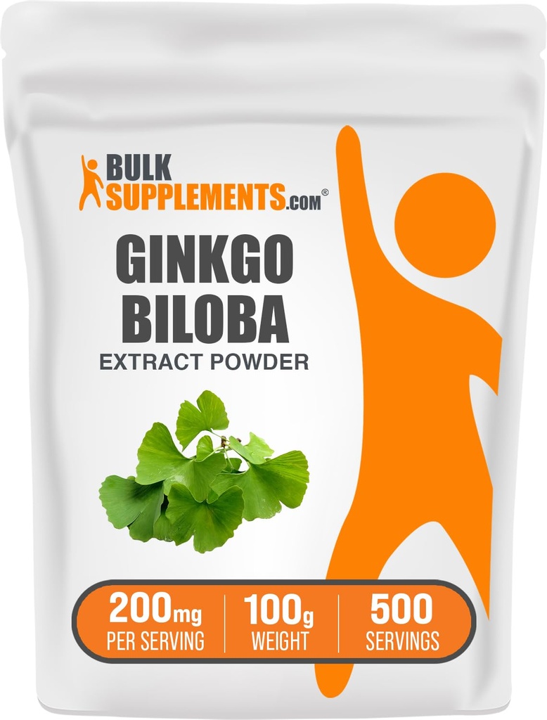 Bulk Assupports.com Ginkgo Biloba 提取粉末——来自Ginkgo Biloba Leaf,抗氧化剂来源,草药补充剂——Gluten Free,每架服役200mg,100g(3.5 oz)(一包)