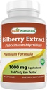 Best Naturals Bilberry 提取 1000 mg Capsule (非GMO) 支持健康愿景, 90 Counter