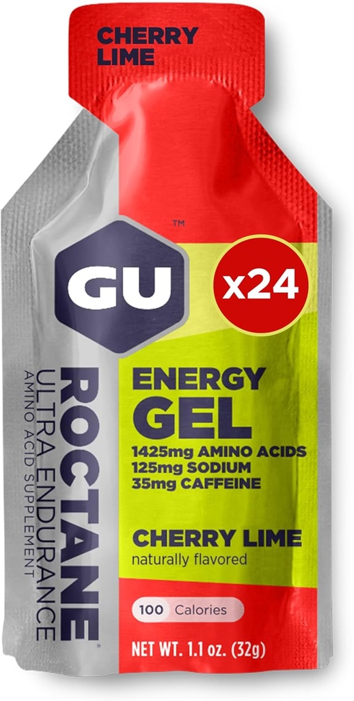 GU 能源 Roctane 超耐力能源 Gel, Vegan, Gluten-Free, Kosher, 和乳房免费运动营养 跑步, 自行车, 徒步或滑雪, 24岁, Cherry Lime