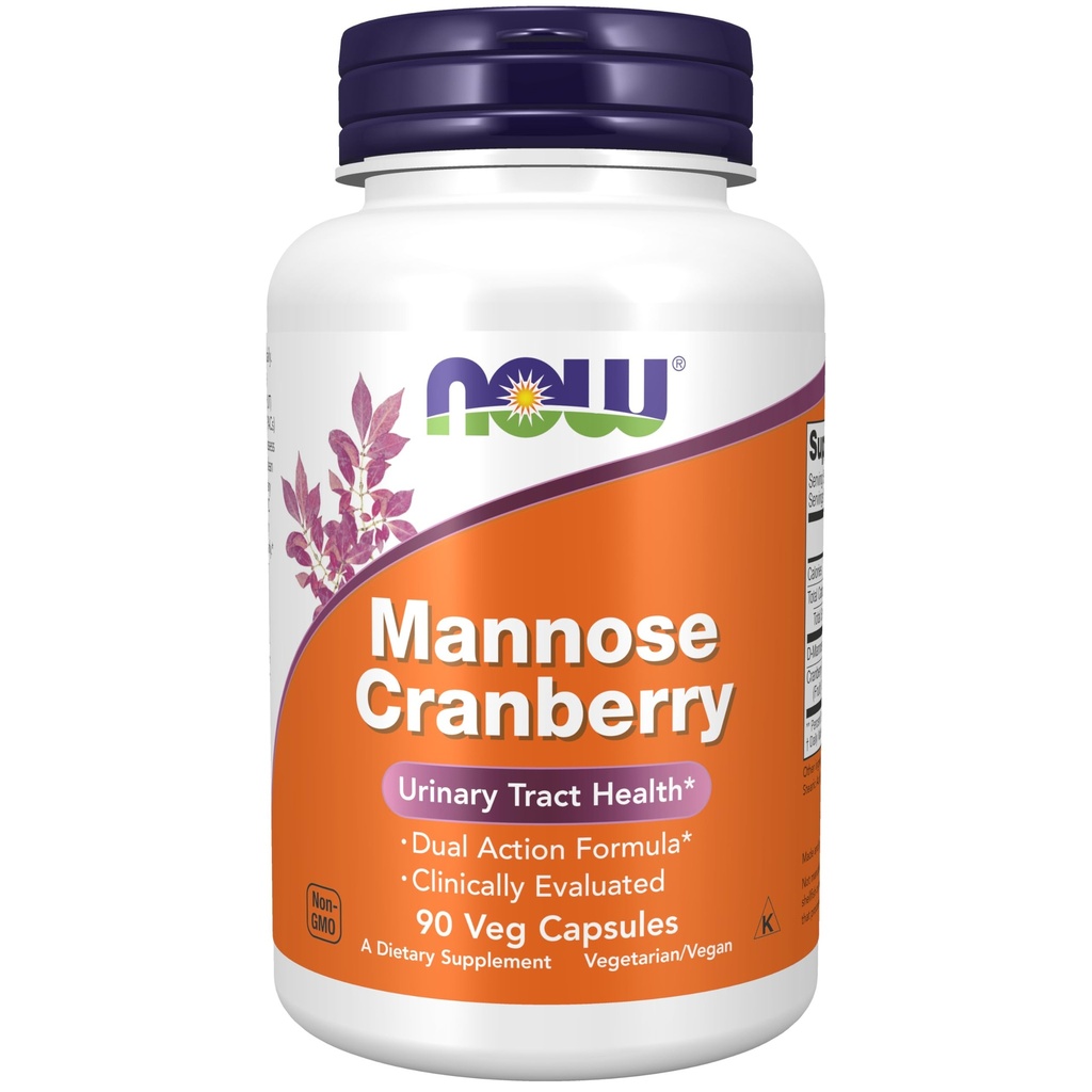 现在食品补充品,Mannose Cranberry,双重行动公式*,临床评估,尿道切除健康*,90 Veg Capsules