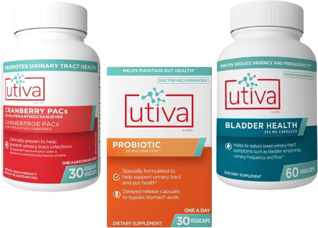 15 % Bundle Utiva Cranberry PACs 尿道切除健康补充 30 Vegi Capsule + 尿道切除健康 30 延迟释放 Vegi Capsule + Utiva Bladder 健康 60 Capsule