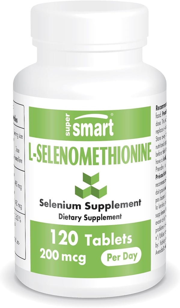 SuperSmart - L-Selenomethionine 200 mcg/日(硒补充) - 高吸收 - 基本轨迹矿物 | Non-GMO & Gluten Free - 120片