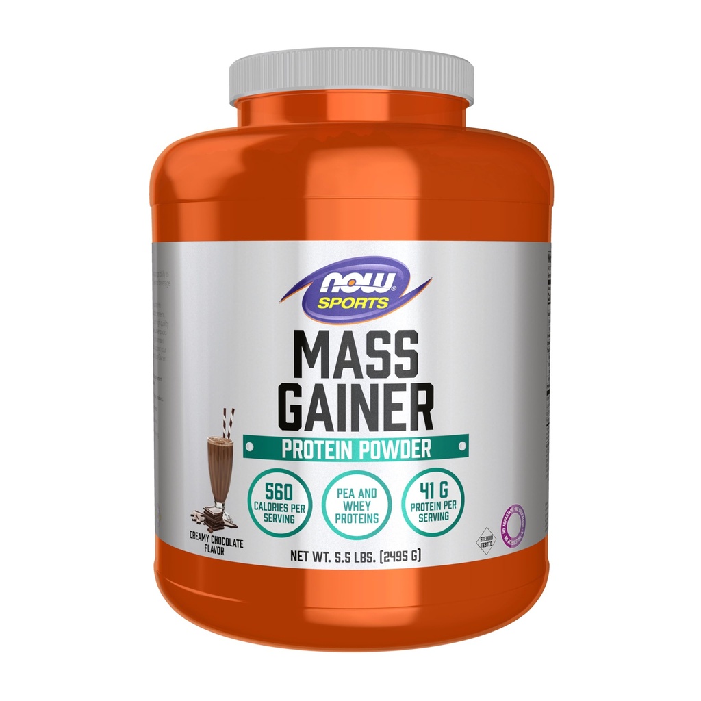 Now Foods Sports Mass Gainer蛋白粉,奶油巧克力Flavor, Pea和Whey蛋白Blend, 5.5磅.
