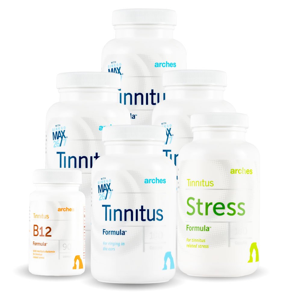 Arches Tinnitus Combo Pack - Now with Ginkgo Max 26/7 - Natural Tinnitus 治疗环耳的救济 - 6瓶 - 90天供应
