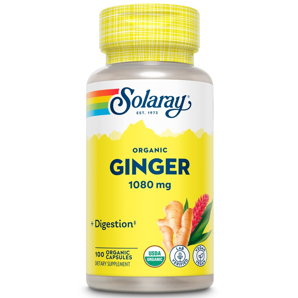 SOLARAY 有机姜 1080 mg - 有机姜补充剂 - Relieves Nausea和呕吐与运动疾病有关,支持联合健康 - Vegan,Non Drowsy,60天保障,50天服务