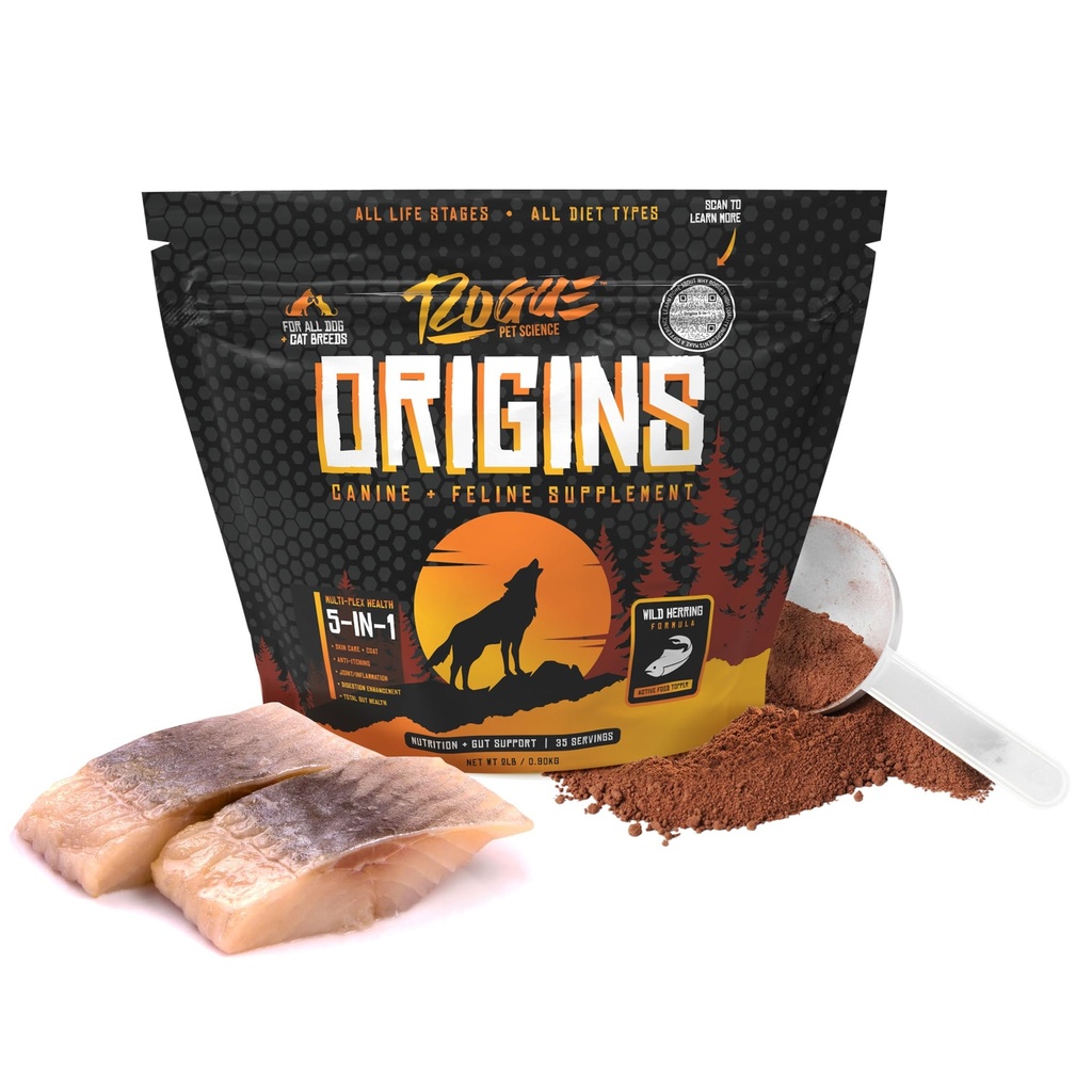 ROGUE PET 科学起源 5-in-1 Dog 补充 - 粉末食品 Topper w/Natural Omega 3 鱼油 - 支持健康消化,皮肤,以及 Coat - 帮助减少痒症和联合炎症(2磅)
