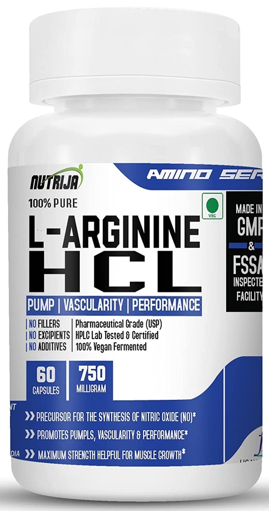 L-Arginine HCL Capsules - L-Arginine 最高生物利用率形式 最大强度,氮氧化物前体(120个Capsules)